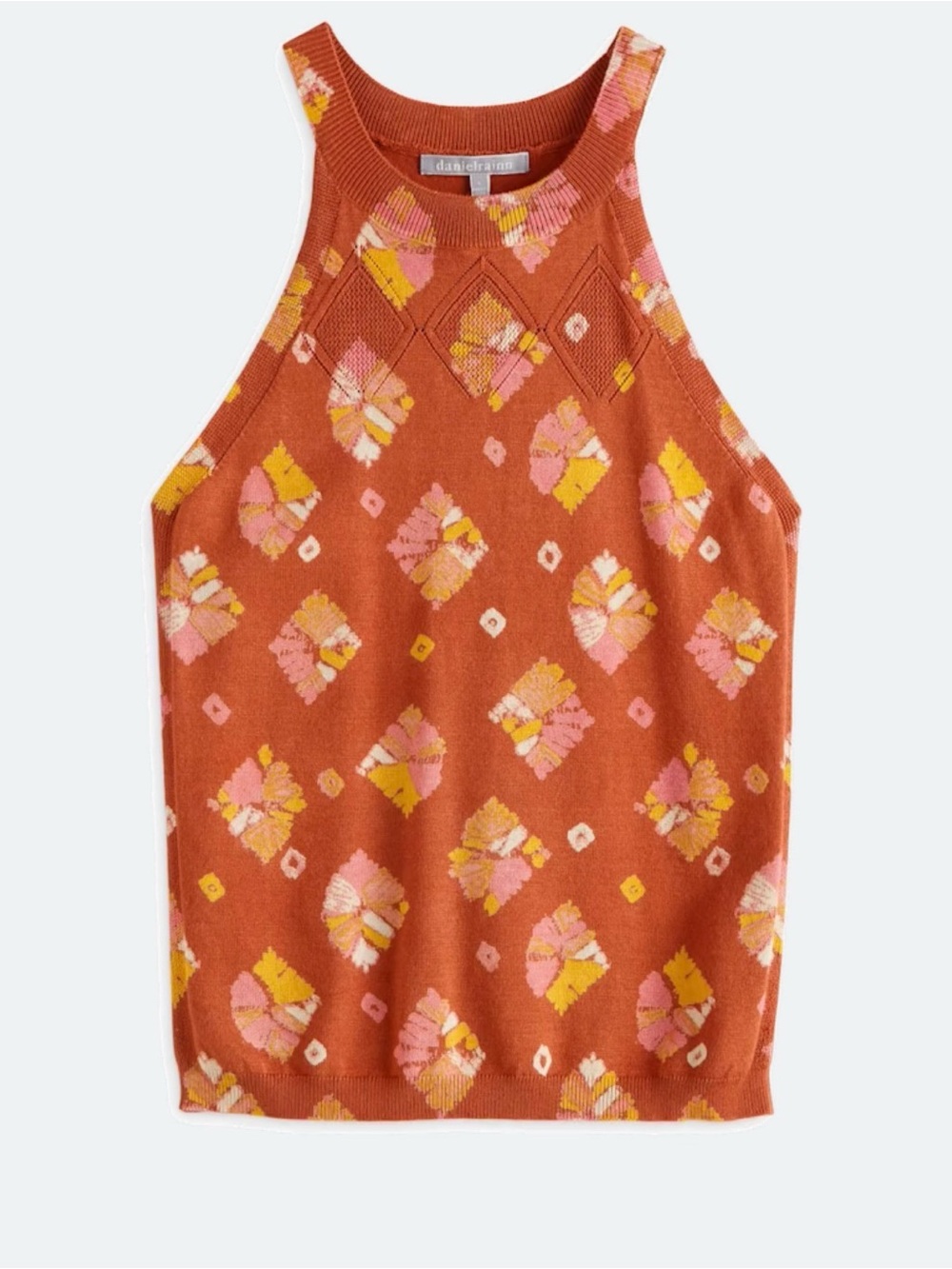 Daniel Rainn Rust Orange Floral Knit Halter Tank